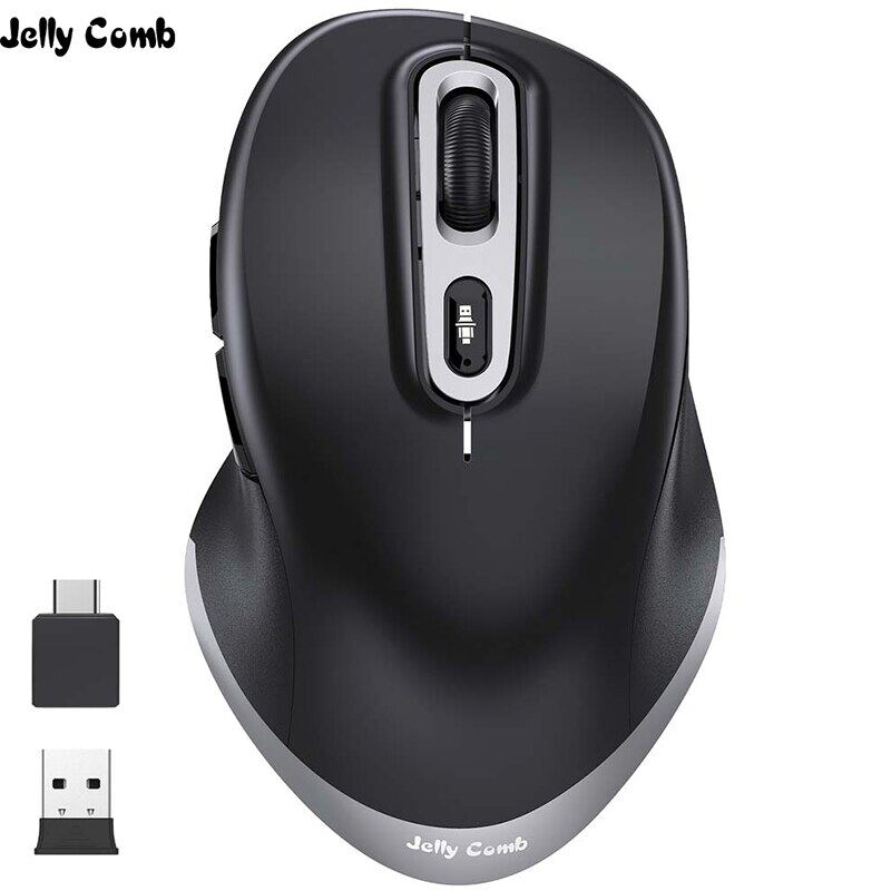 Computer MacBook and All Type C Device-White and Silver Jelly Comb 2.4G Wireless Mouse Type C Computer Mice with Nano USB and Type C Receiver Compatible with Notebook Laptop USB C Wireless Mouse 