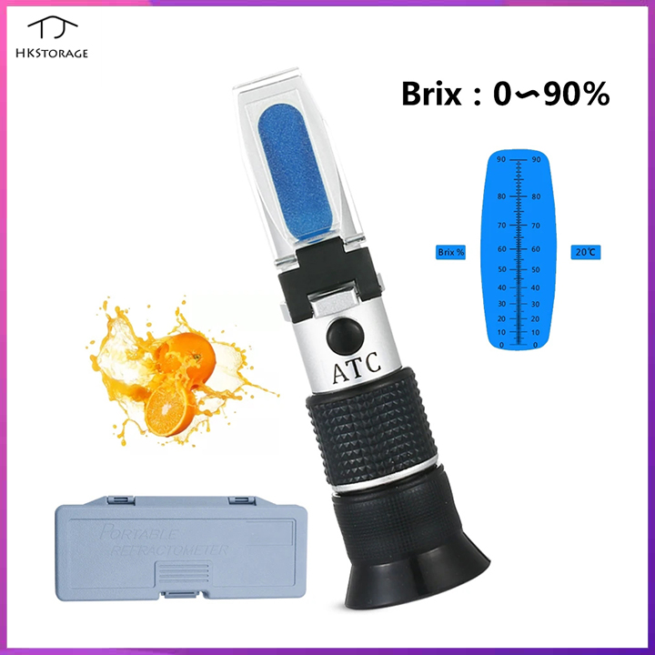 HKStorage Khúc Xạ Kế Brix Cầm Tay 0-90% Máy Đo Hàm Lượng Đường Cầm Tay Cho Nước Ép Trái Cây Súp Máy Kiểm Tra Chỉ Số Chất Lỏng Dụng Cụ Đo Lường