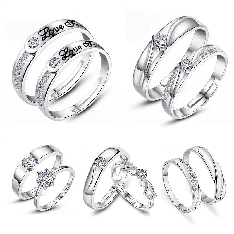 1 cặp 925 Tinh Thể Bạc Nhẫn Cưới Kim Cương Nhẫn Đôi Nhẫn Cặp