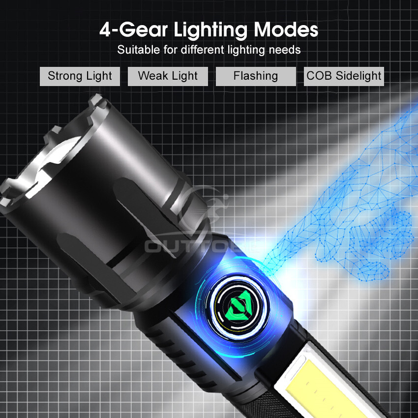 Outtobe Mini Torch Light Portable Mini Flashlight Telescopic Focus Flashlight Dual Light Source Ultra Light Strong Light USB Charging For Night Fishing Running Camping Hiking Adventure
