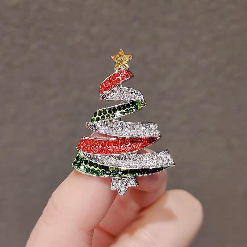 Rhinestone Christmas Tree Brooches For Women Beauty Classic New Year Tree Brooch Pin Gifts