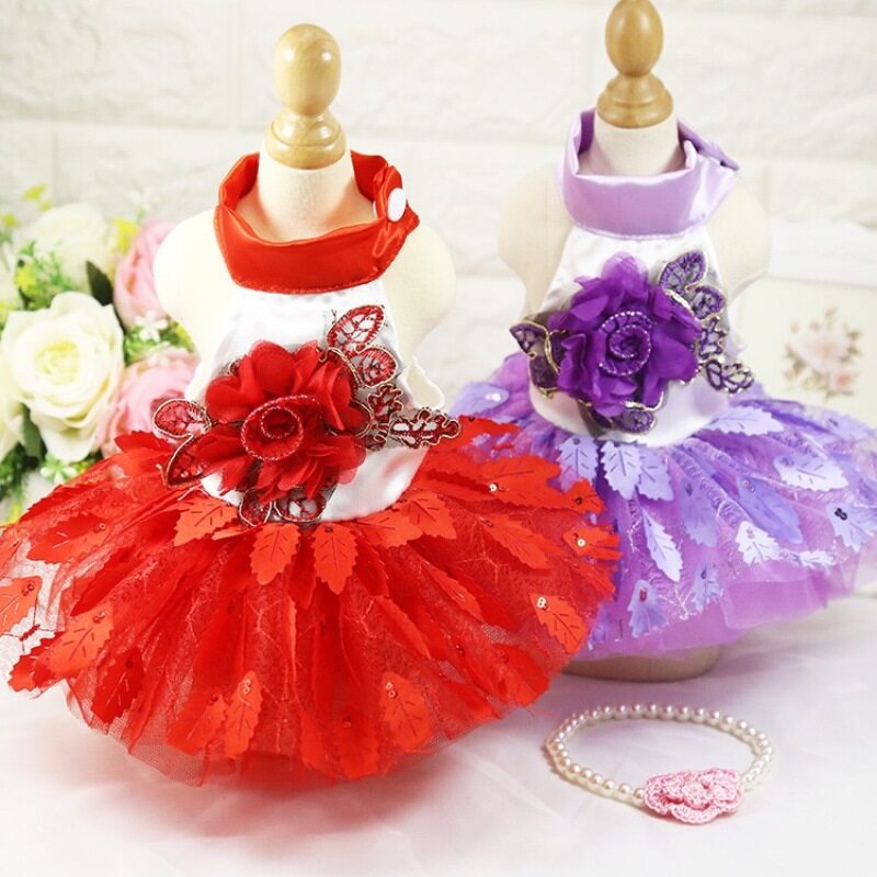 Jianjia28 2 Màu Sắc Thời Trang O Cổ Với Botton 3D Hoa Thêu Lá Váy Tutu Chăn Thả Váy Cho Chó Và Mèo