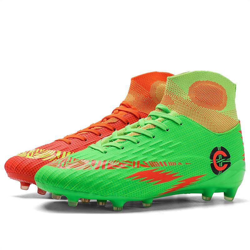 Yumu High-Top Sepatu Sepak Bola untuk Anak Laki-laki dengan Sol Yang Putus-putus Cristiano Ronaldo Siswa dengan Anti Selip AG Kuku Panjang Rumput Buatan Olahraga sepatu Olahraga