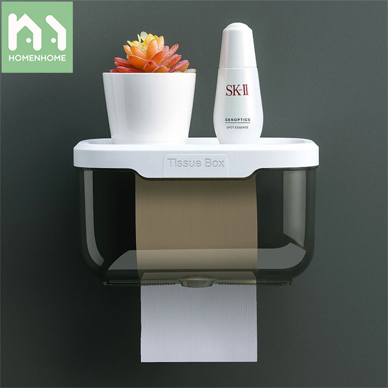 Homenhome Bathroom Tissue Box Waterproof Toilet Paper Storage Box Punch-Free Roll Paper Holder