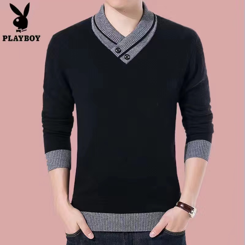 Men's Autumn and Winter New Sweaters Men's Youth Slim Casual Pure Color V-neck Sweaters