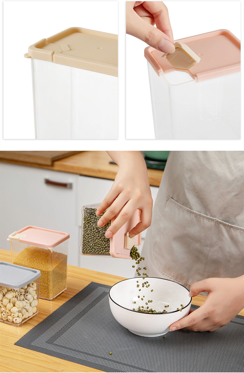 Kitchen Airtight Box Food Storage Container Stackable Bottles Kitchen Food Sealed Jar Containers Grain Nuts Beans Storage Box With Lid Buckle Design Sealed Moistureproof and Dustproof Household Plastic Box
