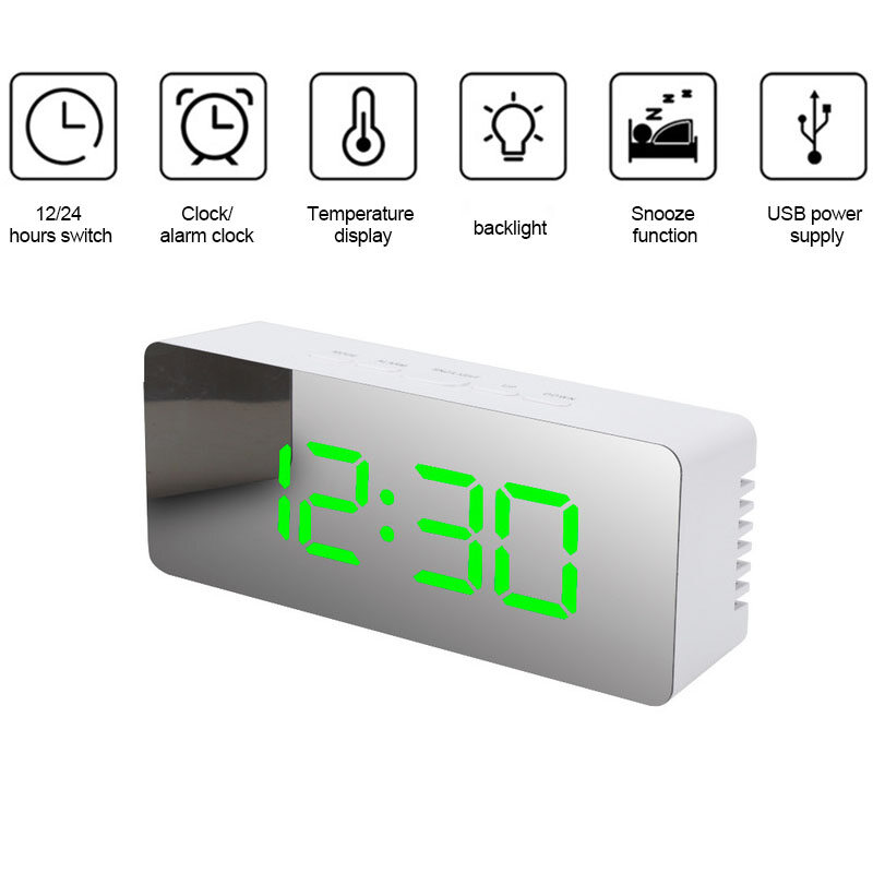 LED Mirror Alarm Clock Digital Clock Home Decoration Clock Snooze Time Electronic Large Time Temperature Display Night Mode