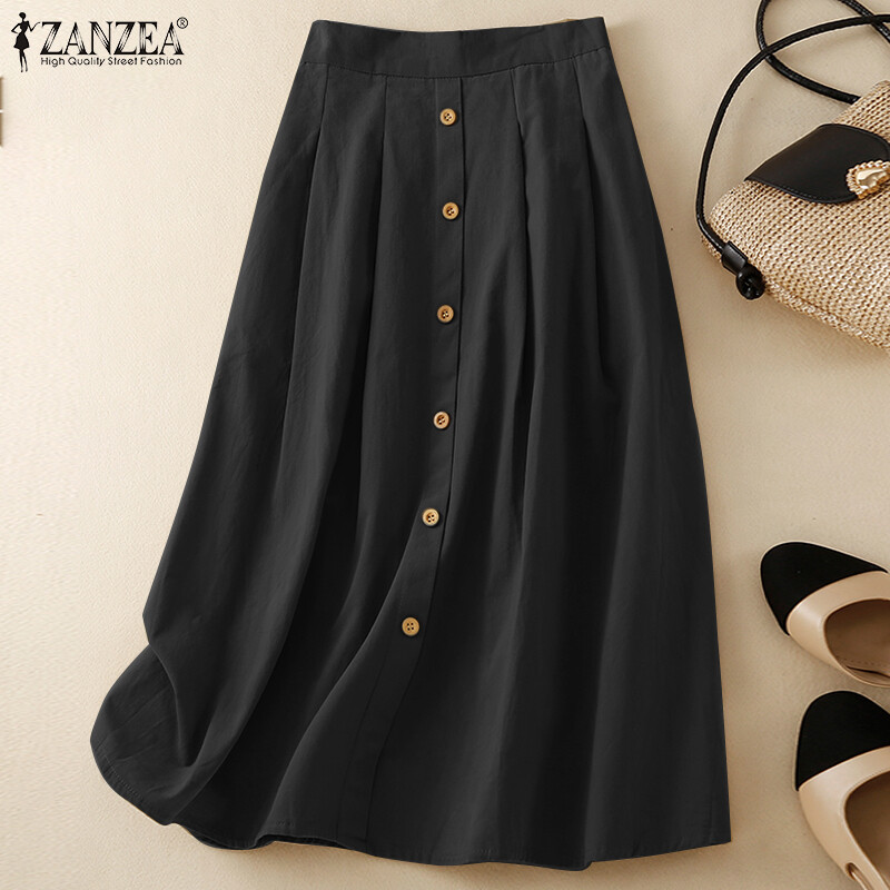 Momonaco zanzea women's skirts vintage loose pleated skirts leisure elastic high waist a-line overskirts #2