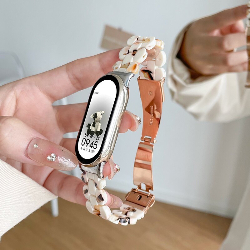 Resin Strap for Xiaomi Mi Band 9 / 8 Watch Strap Fashion Amber Stone Resin Gradient Bracelet Miband 8 Acrylic Replacement Wristband for Xiaomi Mi Band 8