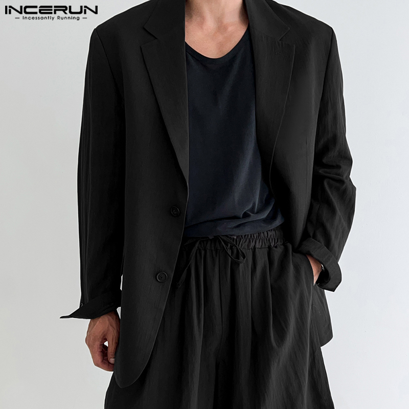 Medussa NCERUN Mens Lapel Long Sleeve Casual Lazy Drape Solid Single-Breasted Blazer (Korean Style)