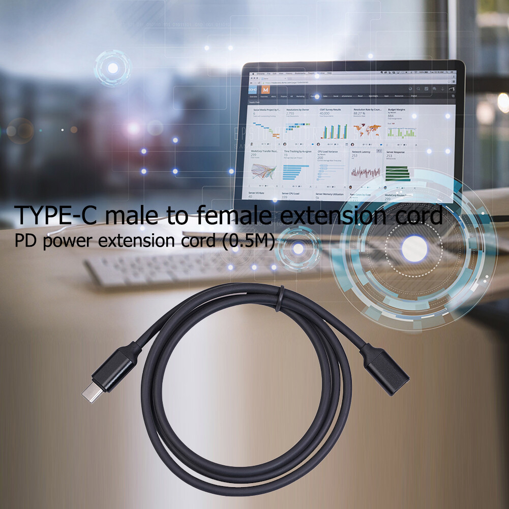 USB Type C Extension Cable Male to Female 3A PD Fast Charging Sync Extender Cord Computer Accessory