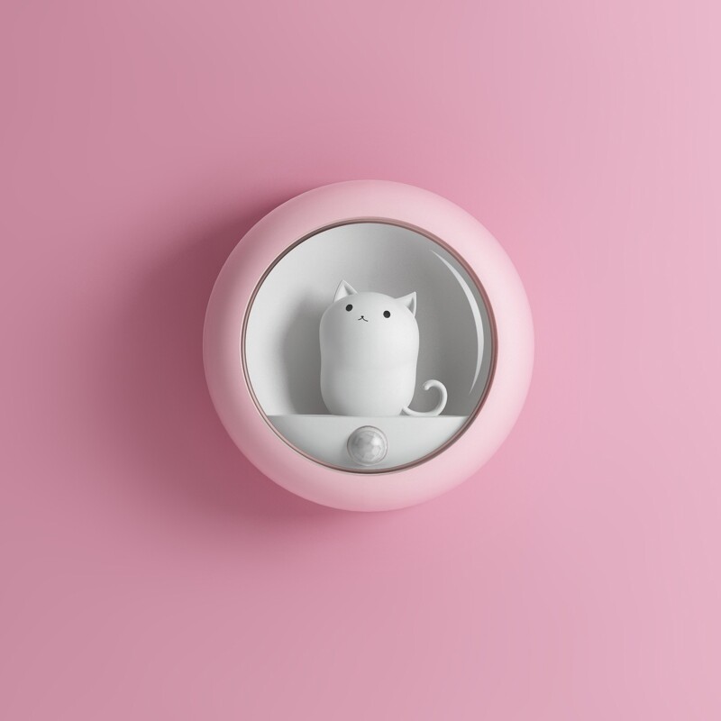✪【mouhp】【Ready stock】Creative Cat Smart LED Night Light PIR Motion Sensor USB Rechargeable Bedside Lamp for Room Hallway Pathway Toilet Decor