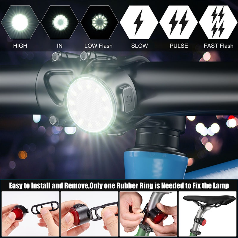 Bộ Đèn Xe Đạp Đèn Hậu Đèn Cảnh Báo An Toàn Xe Đạp Chống Nước Sạc Được Cổng USB Đèn Pha Phía Trước Đèn Xe Đạp Kèm Đèn Hậu