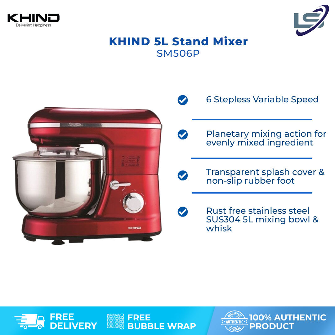 KHIND 5L Stand Mixer SM506P 6 Stepless Variable Speed Rust Free