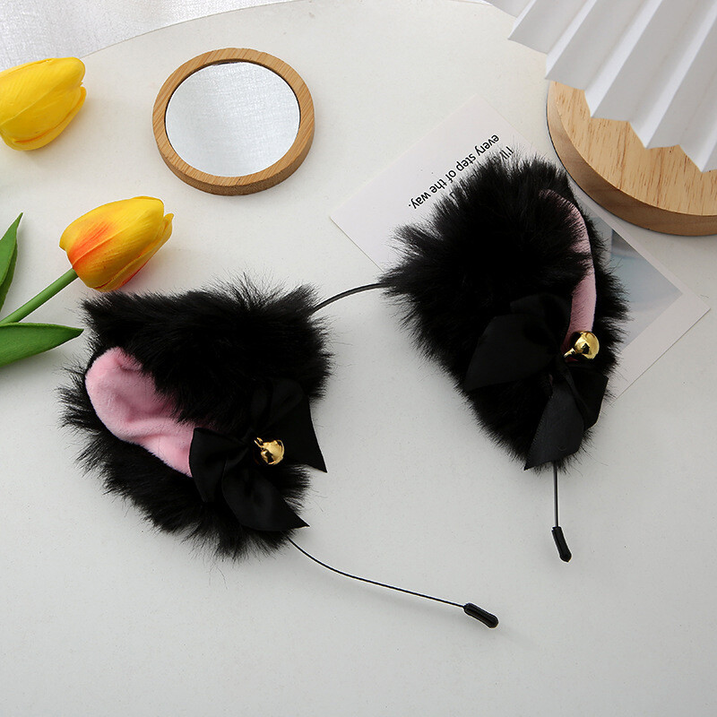 MIAOYA Fashion Jewelry Shop INS New Style Color Bells Plush Hair Band For Girls Cat Ear Shape Hair Accessories For Students Valentine's Day Present