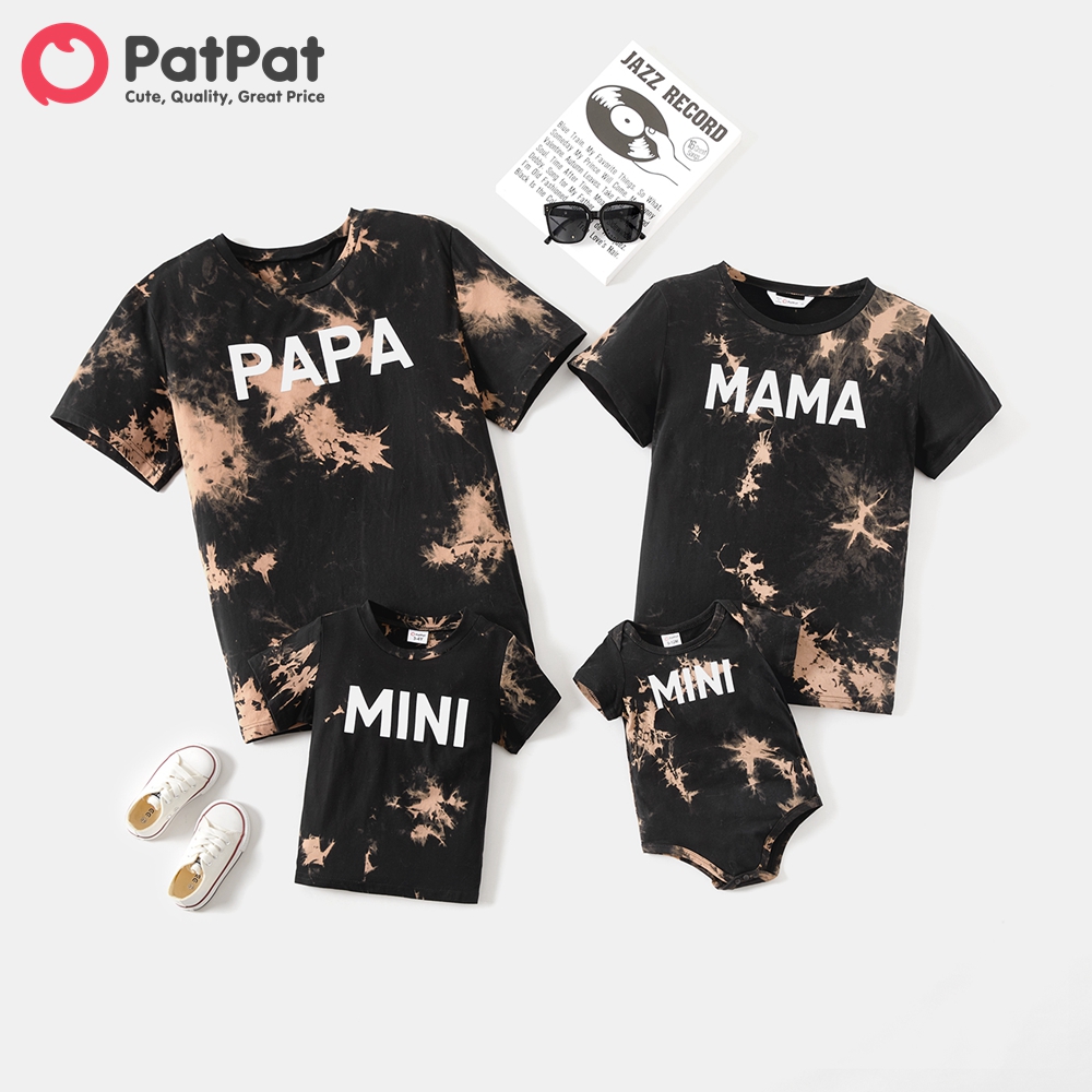PatPat Family Matching Outfits ผ้าฝ้าย 100% แขนสั้น Tie Dye Letter ...