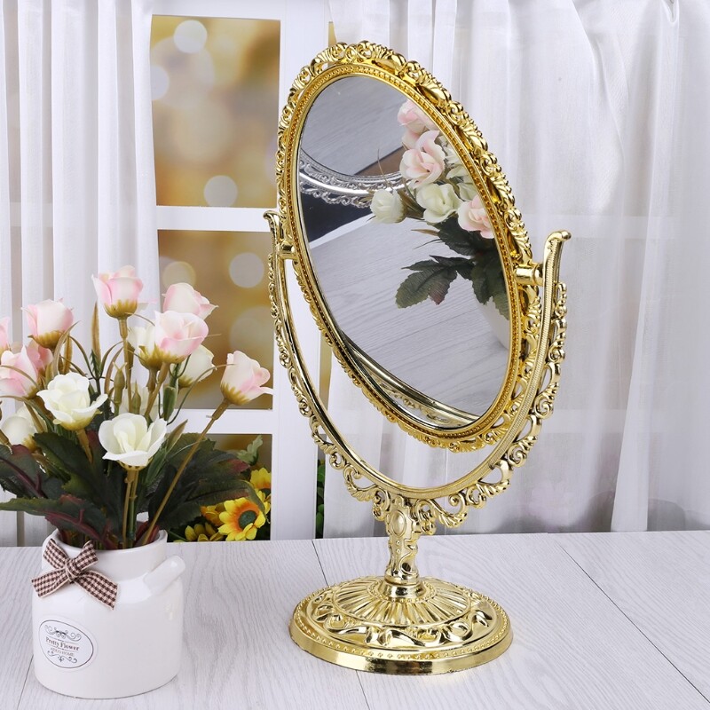 Gương trang điểm 2 mặt có giá đỡ để bàn tiện dụng - INTL