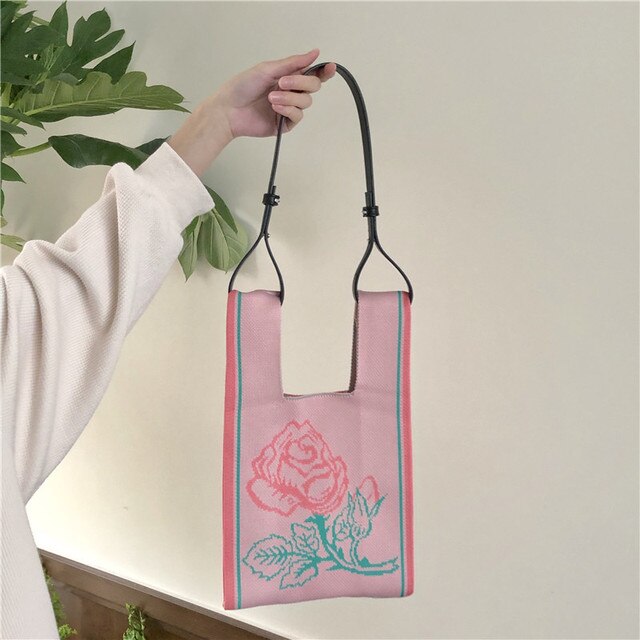 NEW Crochet Wrist Bag Women Handbags Cute Knitting Shoulder Bags for Women Flowers Candy Color Shopper Tote