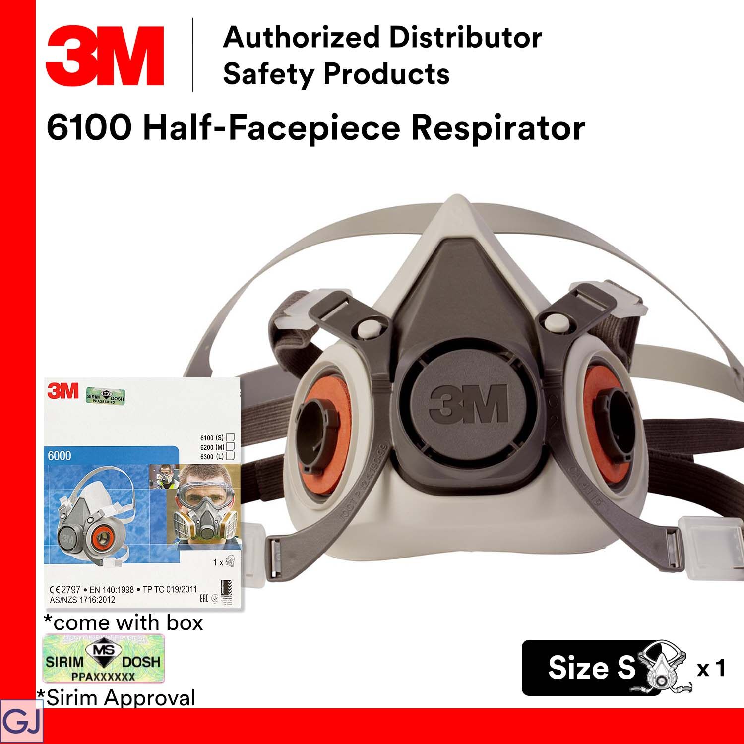 3M 6100 Reusable Half Facepiece Respirator/ Mask Small Size/ SIRIM DOSH ...