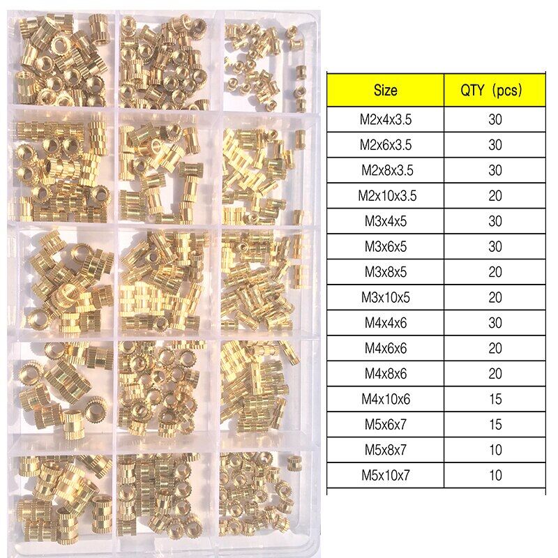 Chèn M2 M3 M4 M5 M8 M10 Brass có khía ống đệm ren Bộ đai ốc ép phun nhúng hạt đồng cho 3D in ấn nhựa