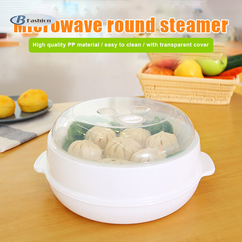 B-F Steamer Heater Dish for Microwave Oven Round Plastic Bowl Hot Steamed Bun Dumpling Steamer with Lid Lightwave Steamer