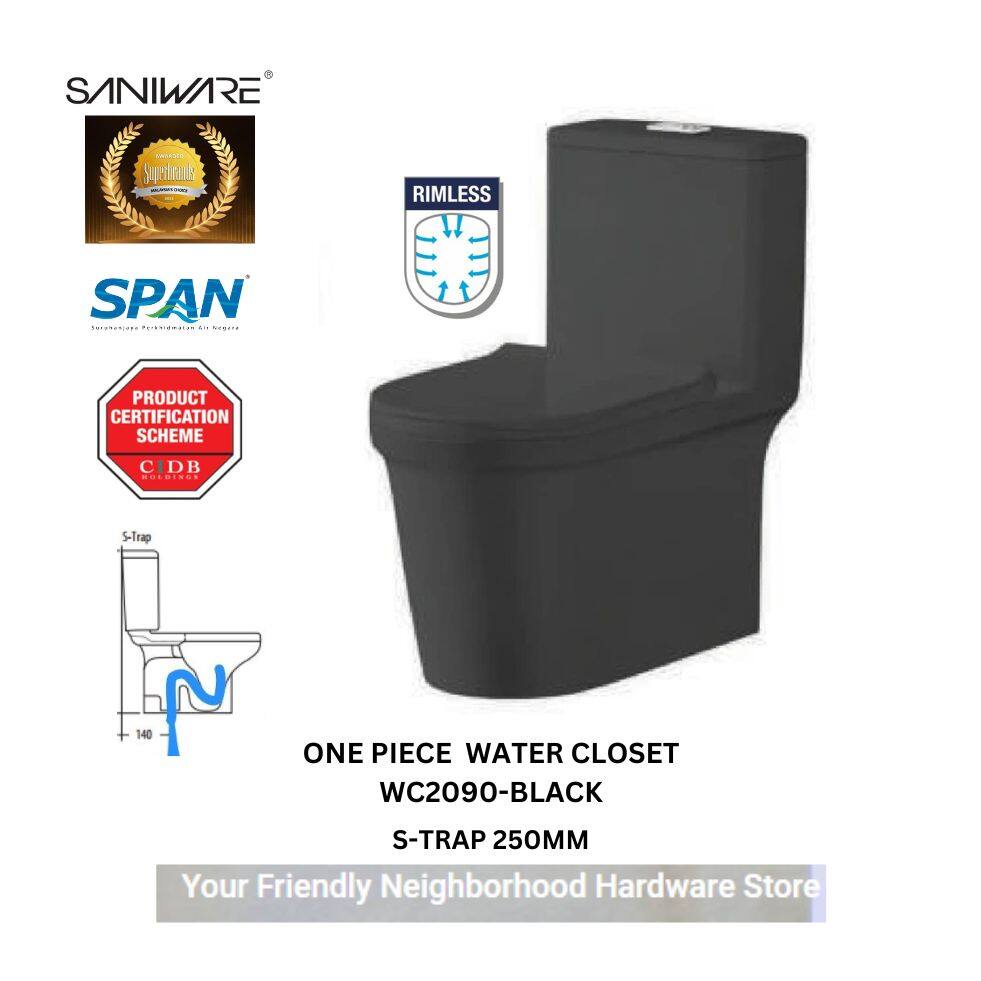 WC2090BLACK SANIWARE RIMLESS ONE PIECE WATER CLOSET STRAP 250MM