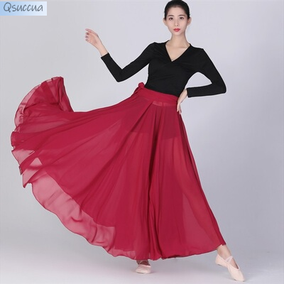 Women Classical Dance Chiffon Lace up Ballet Classical Dance Performance Elegant Practise Long Skirt