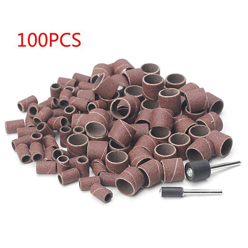 ✪100 Pcs 1/2 and 1/4 Sanding Band Sleeves Drum Kit Sandpaper Rubber 2 Mandrels