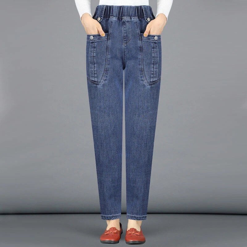 Casual Blue Mid Waist Stretchy Pencil Jeans in S-3XL Plus Size main image 0
