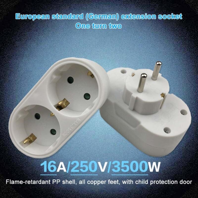 【Hot】phích Cắm Chuyển Đổi Châu Âu Bộ Chuyển Đổi Ổ Cắm 1 Sang 2 Chiều Ổ Cắm Điện Tiêu Chuẩn EU Phích Cắm Du Lịch Di Động 16A Bộ Chuyển Đổi Đức AC 250V