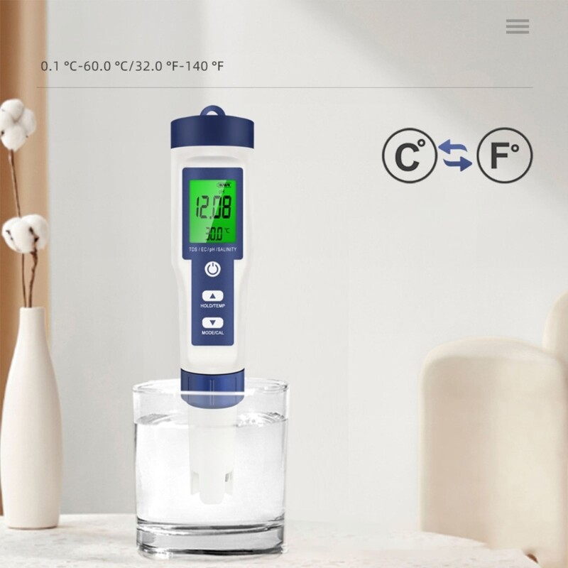 Portable PH Meter 5 in 1 Digital TDS Meter Water Tester with Back light for Pool