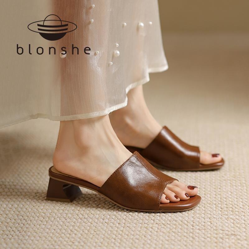 Blonshe New Style Mules Shoes For Women Fasion Korean Sandals For Women On Sale Slippers For Women Mid Heels Sandals For Women On 032411