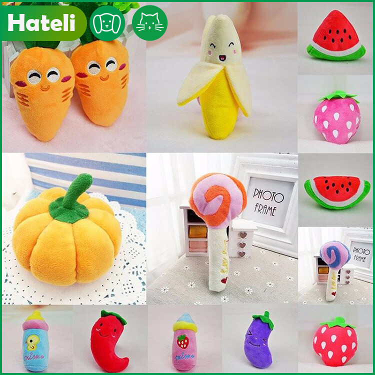 【HATELI】Dog Toys Pet Puppy Chew Squeaker Squeaky Plush Sound Fruits Vegetables And Feeding BottleToys Non Toxic