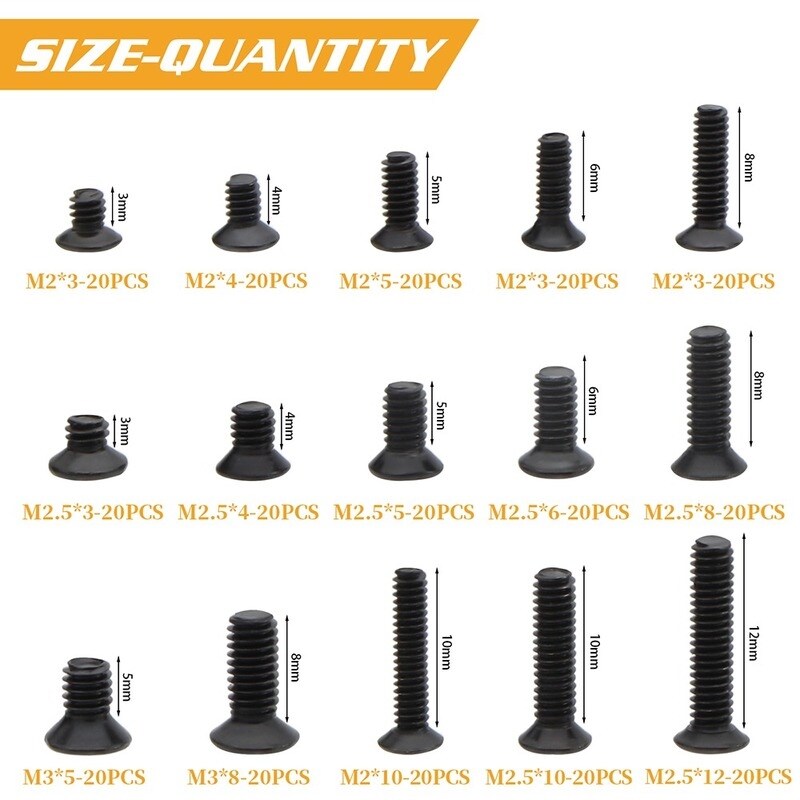 [Nzvu5py] ELECTRAPICK 300 Pcs M2 M2.5 M3 Laptop Notebook Computer Screws Kit Black Flat Head Screws with Screwdriver for Dell Sony IBM