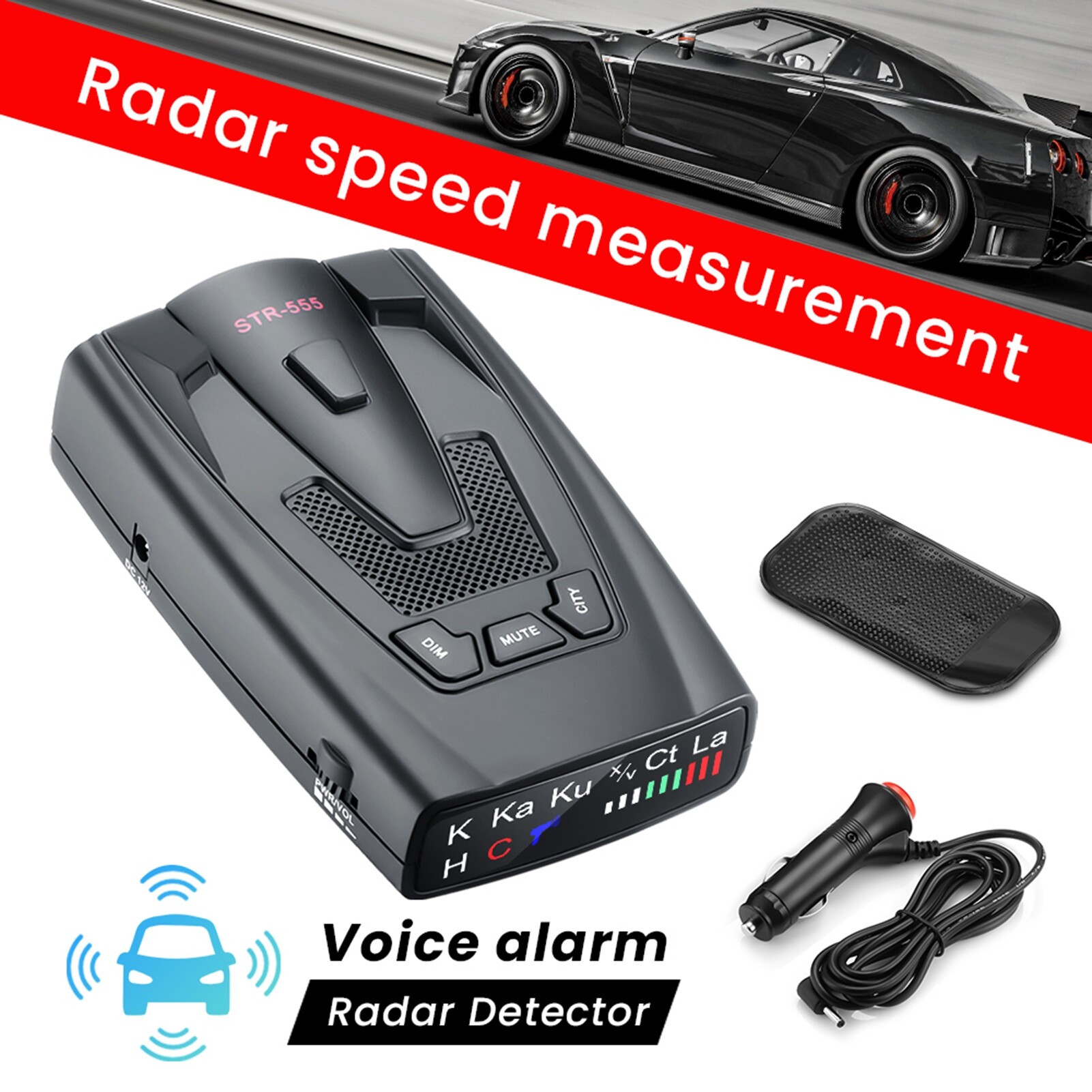 Radar Detector Full Frequency Detection Automotive Speed Alarm System Radar Detector with Red Light Camera Warning for Car