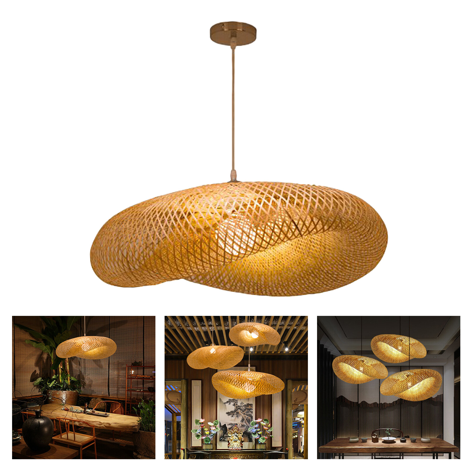 Baoblaze Bamboo Pendant Lampshade Hanging Ceiling Lamp Light Shade