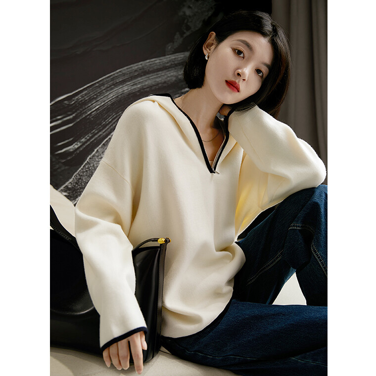 Misumixiu 2023 new art beauty machine wash yangzi yarn wool loose hooded lazy sweater