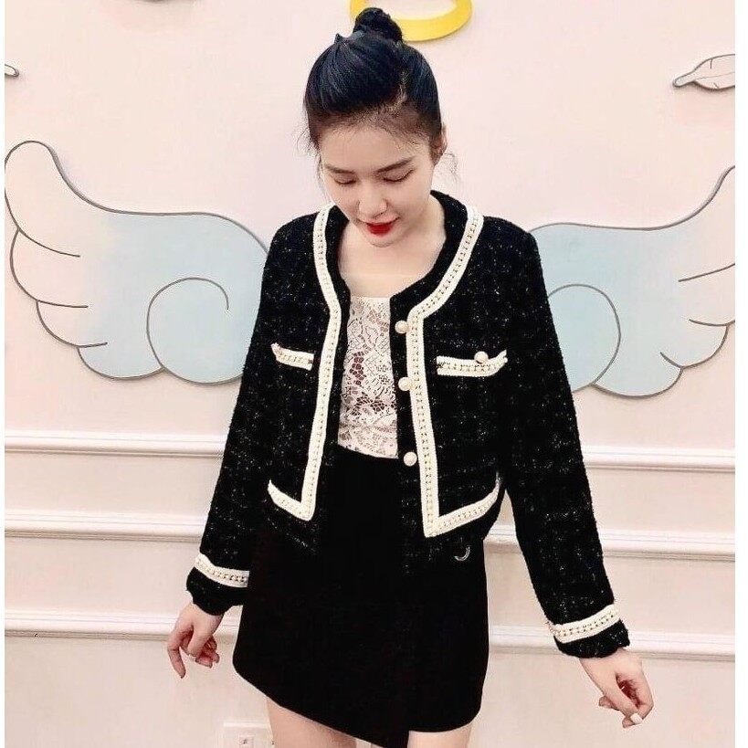 Áo dạ dài khuy ngọc sang chảnh