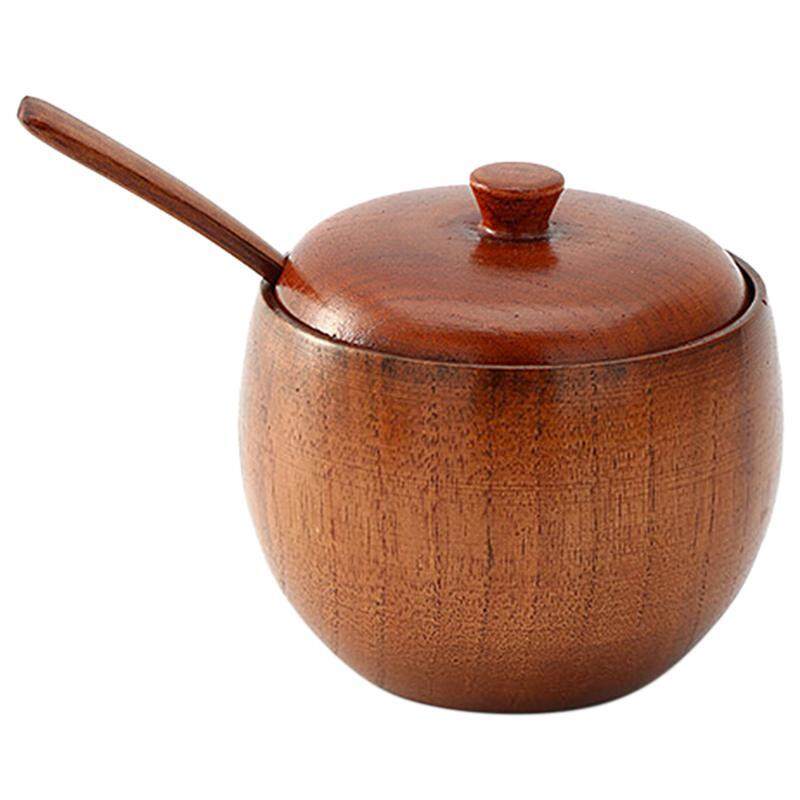 1 Set Concise Janpanese Style Solid Wood Durable Wooden Seasoning Pot Spice Jar With Spoon And Lid For Kitchen Home By Ertic