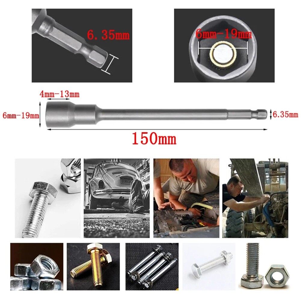 (fast Shipping)150mm Long 6mm-19mm Hexagon Nut Driver Drill Bit Socket Wrench Extension Sleeve(With High Quality)