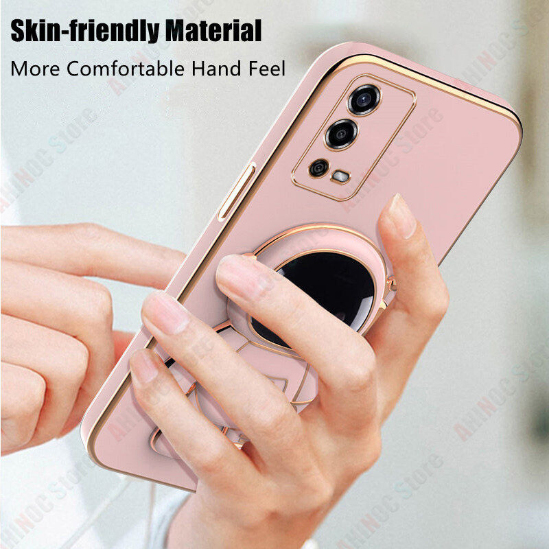 Astronaut Holder Phone Case For OPPO A55 Luxury Electroplated Soft TPU Case + Bracket