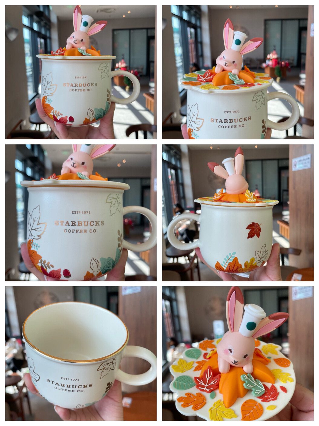 Starbuck Cup Autumn Maple Leaf Cute Fox Shape Bronze Ceramic Mug Desktop Cup Coffee Cup with Cover