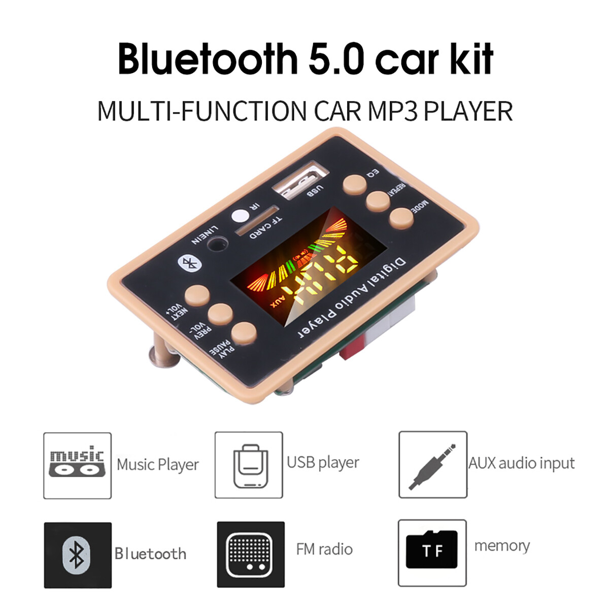 Bluetooth 5.0 Audio Decoder Board Player DC 5V-12V LCD Display Wireless Bluetooth Audio Decoding Module Support MP3 WMA WAV 3.5mm AUX TF Card USB Drive FM Radio Remote Control Music Player