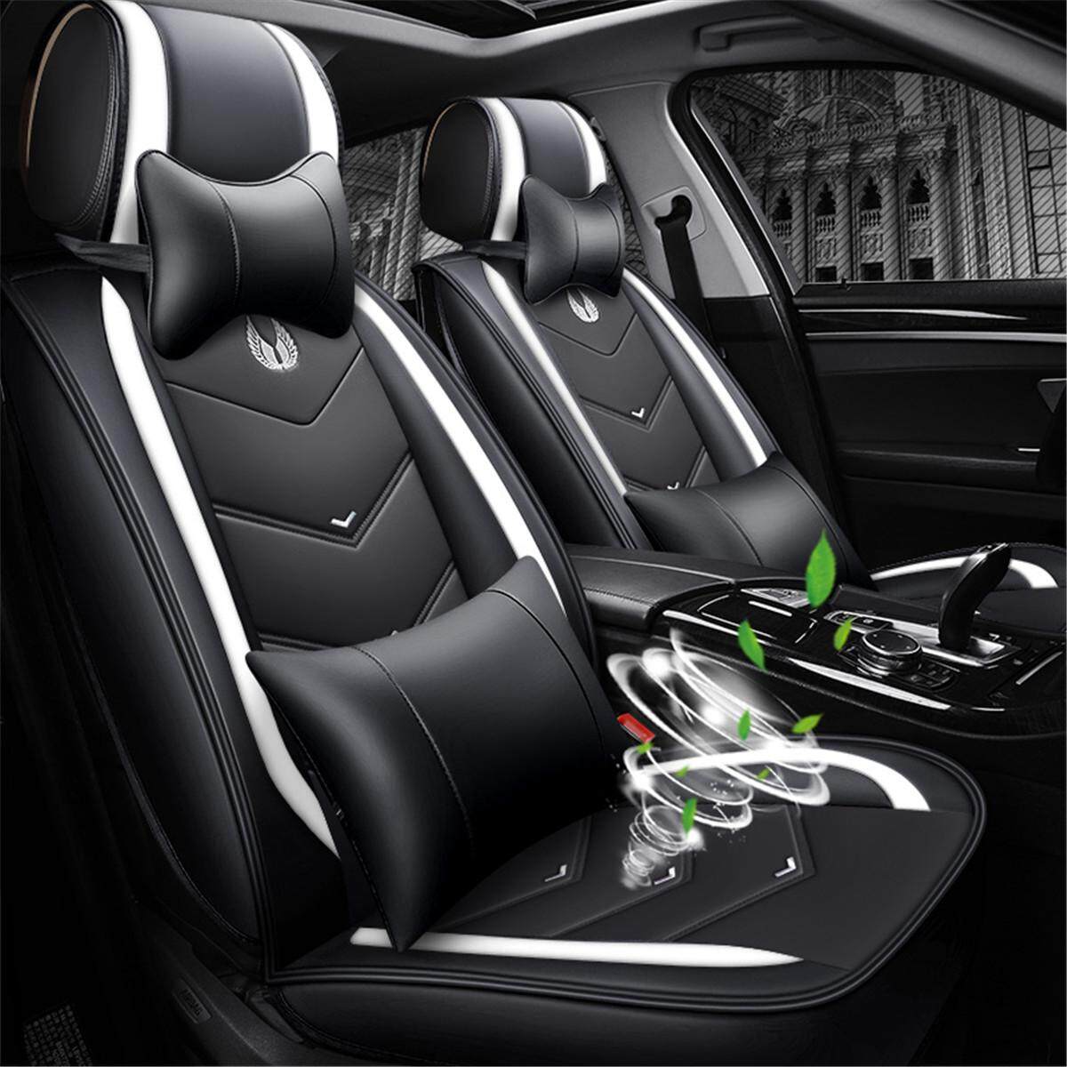 1XRear Seat Cushion Black White Car Cushion PU Leather Auto Interior Accessories
