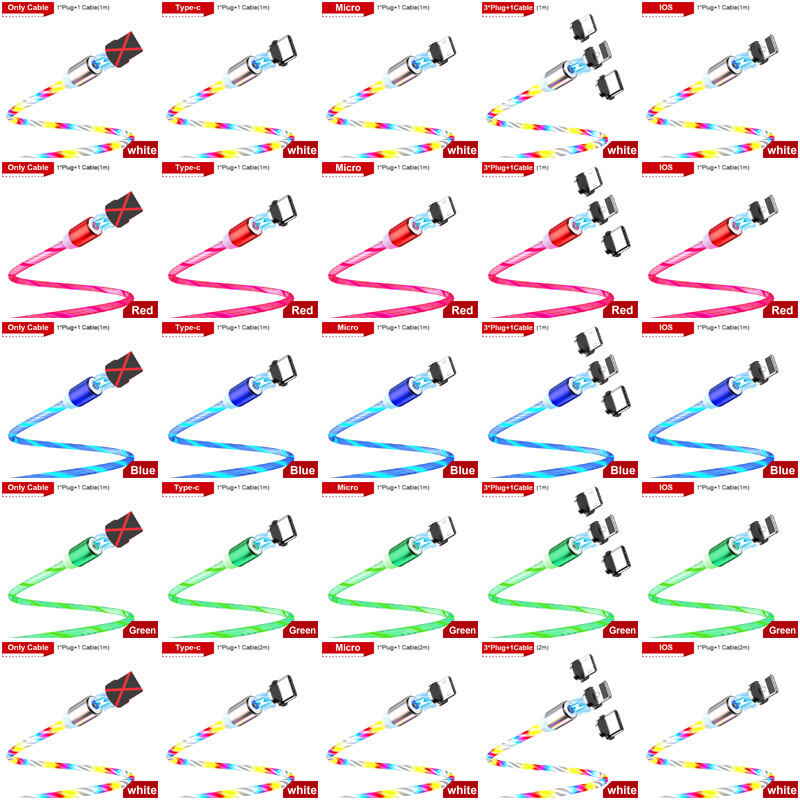 AKABEILA Glow LED Lighting Fast Charging Magnetic USB Type C Cable Magnetic Cable USB Micro Charger Cable Wire for iPhone Huawei Samsung