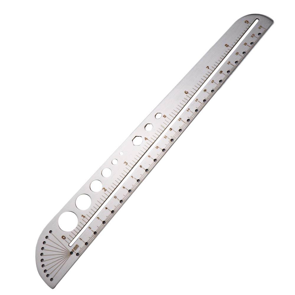 MMLUCK Drafting Tools Leather Craft Round Silver Template Geometry Angle Protractor Protractor Ruler Straight Ruler Measuring Ruler