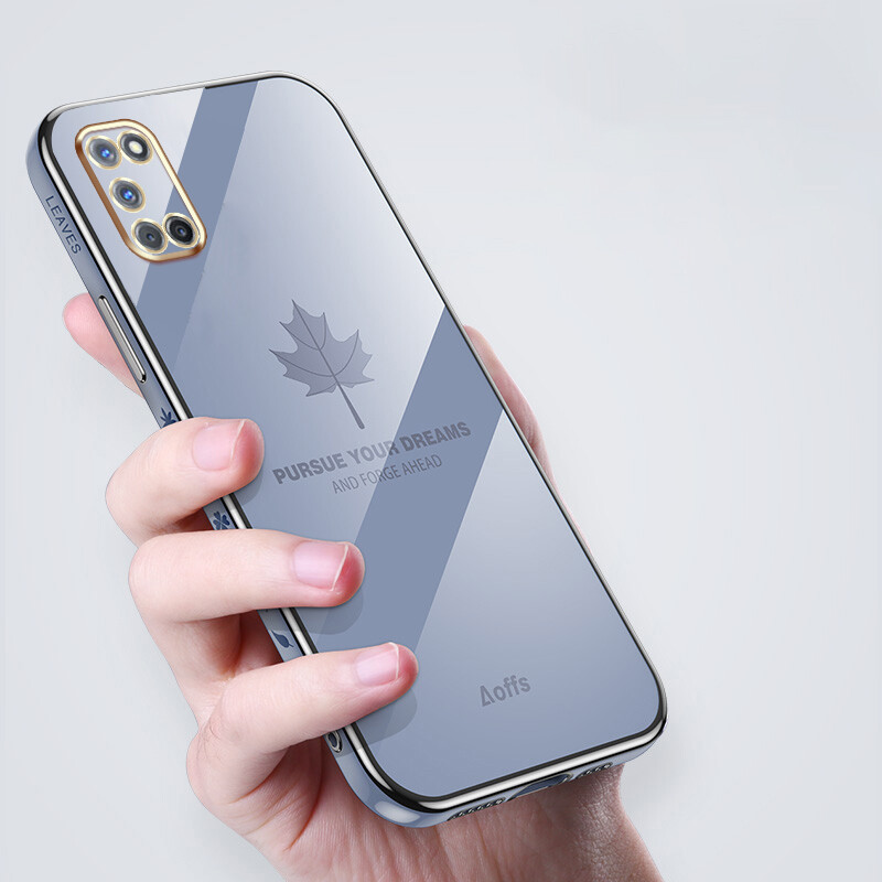YBD Ốp Điện Thoại Mạ Cạnh Thẳng Cho OPPO A52 A92 Ốp Bảo Vệ Máy Ảnh Chính Xác Ốp Họa Tiết Lá Phong Có Dây Đeo Miễn Phí