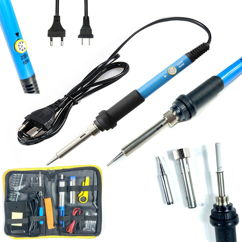 Soldering Iron Kit Electronics 60W Adjustable Temperature Welding Tool 5pcs Soldering Iron Tip /Soldering Iron Stand /Desoldering Pump /Tweezers /Solder Wire /Carry Bag