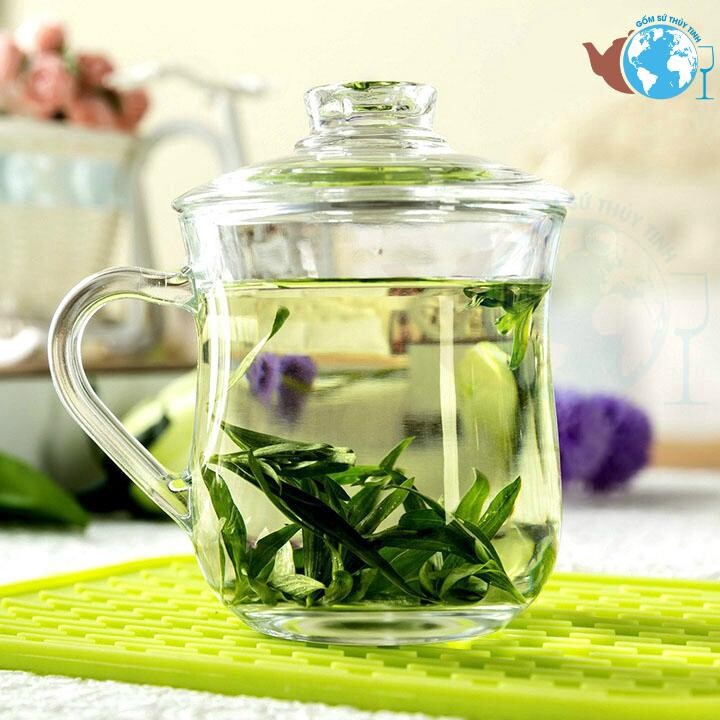 [HCM]Ly thủy tinh quai cầm bầu lùn có nắp thủy tinh cao cấp - Ly tách thủy tinh dày chịu nhiệt EZ1013