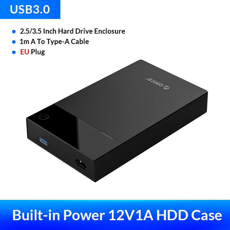 Orico 3.5'' hdd case with 12w1a built-in power protable hard drive enclosure sata to usb 3.0 supply up to 16tb support uasp box